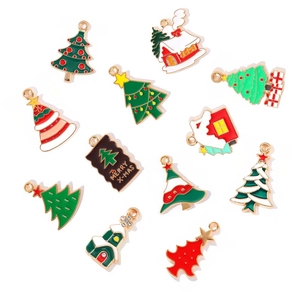 Lot de breloques de Noël en émail avec sapins et maisons pour création de bijoux DIY