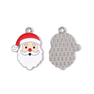 Detailed front and back view of a Santa Claus enamel pendant for DIY jewelry