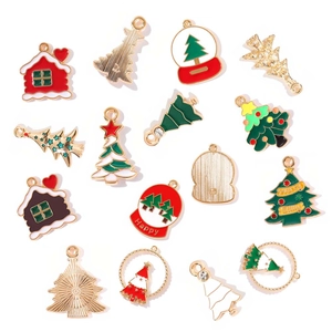 Set of 15 Christmas enamel charms including trees and houses for DIY jewelry making