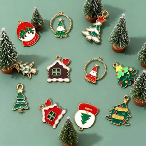 DIY Christmas Alloy Enamel Charms Christmas Tree Snow House Snow Globe Rhinestone Pendants For Jewelry Making Accessories
