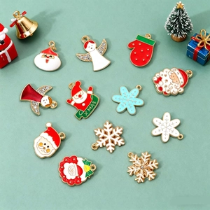 Colgantes de Navidad de Aleación de Esmalte Para DIY Creación de Joyería Papá Noel Ángel Copo de Nieve Diamantes de Imitación