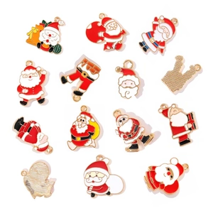 Ciondoli Babbo Natale in lega smaltata con retro dorato per gioielli e pendenti fai-da-te