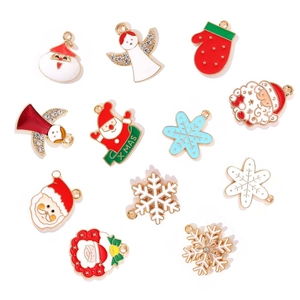 Colgantes navideños de aleación con motivos de Papá Noel y copos para joyería DIY