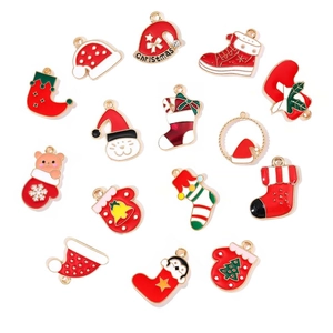 Lot de 15 breloques de Noël en émail avec bonnets chaussettes et gants pour création bijoux