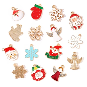 Set de 15 colgantes navideños de aleación con Papá Noel, copos y ángeles para joyería DIY