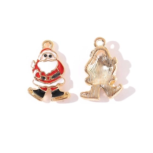 Vista dettagliata fronte e retro di ciondoli Babbo Natale in smalto e lega per gioielli fai da te