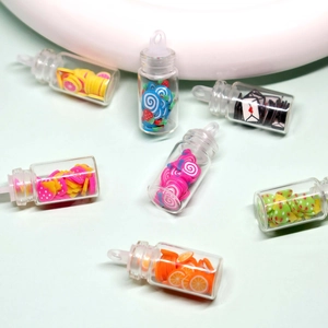 Mini mixed fruit glass wishing bottle pendants with colorful resin slices for DIY jewelry