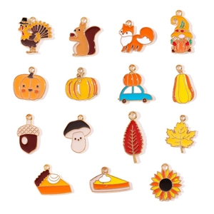 Lot de 15 pendentifs en émail thème automne avec dindes citrouilles et glands