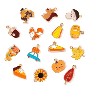 Lot de 14 pendentifs émaillés de Thanksgiving avec dinde et citrouille pour bijoux DIY