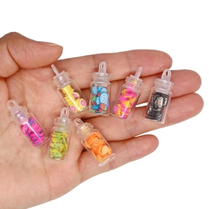 Mini fruit wishing glass bottle pendants with colorful fimo slices for DIY jewelry
