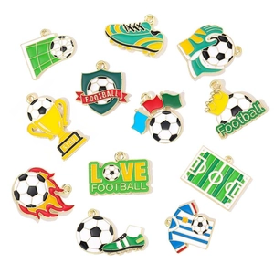 DIY soccer charm set featuring football, boots, gloves and trophies in enamel finish