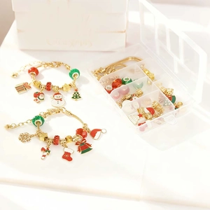 DIY Christmas charm bracelet kit with festive beads and gift box for girls