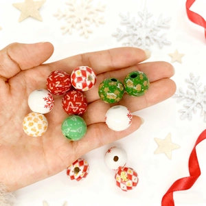 Christmas DIY wooden beads featuring gingerbread houses and snowflakes for jewelry making