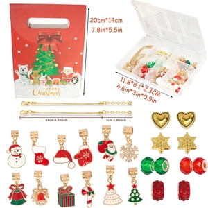 DIY Christmas charm bracelet making kit with beads and gift bag for holiday jewelry