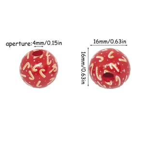 16mm red Christmas wooden beads with candy cane patterns for DIY holiday jewelry making