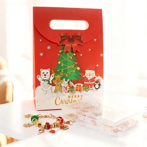 Christmas jewelry gift set with beaded bracelet, paper bag and plastic organizer box