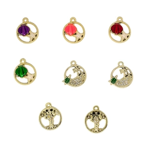 Golden ocean theme charms set including shell, starfish and lobster with colorful enamel