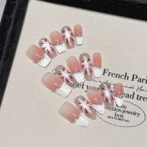Long Coffin Almond Shape Press On Nails With Fireworks Pattern Pink Blush Gradient French Cat Eye Rhinestone Handmade Reusable Artificial Nail Art For Women