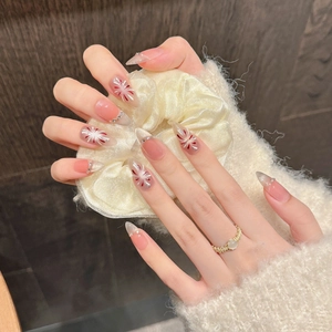 Almond shaped cat eye press-on nails with pink gradient fireworks and silver rhinestones