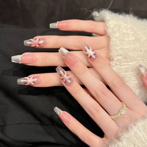 Pink gradient coffin nails with firework patterns, silver glitter and rhinestone accents