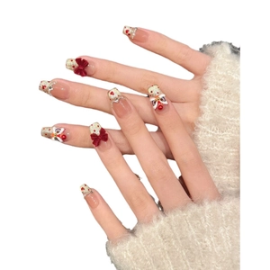 Unghie finte fatte a mano cat eye con danza del leone 3D e fiocco per le feste