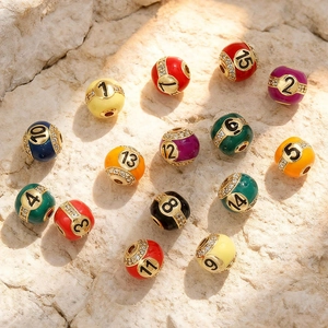 Billiard Ball Number Beads Copper Gold Plated Enamel Rhinestone Inlaid Alphabet Digit Charms For DIY Bracelet Jewelry Making