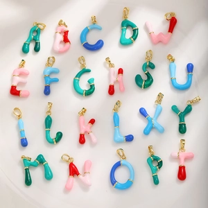 Copper Gold Plated 26 English Alphabet Pendants Colorful Enamel DIY Capsule Initial Charms For Jewelry Making Women