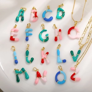 Gold plated colorful enamel 26 English letter pendants for DIY necklace jewelry making