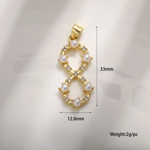 Détail du pendentif infini de 33mm avec perles et dimensions techniques affichées