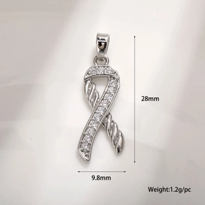 Pendentif ruban élégant en métal argenté avec zircons pour la création de bijoux, 28mm