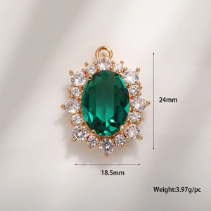 Detail showing 24mm emerald zircon pendant dimensions and 3.97g weight on white background