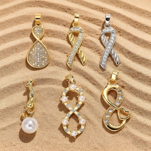 Pendentif en Cuivre Plaqué Or Infini Cœur Ruban Pour Fabrication de Bijoux DIY Collier Bracelet Femme Zircone Künstliche Perle Accessoire