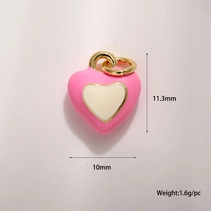 Ciondolo a cuore rosa con bordo dorato e dimensioni per la creazione di gioielli fai da te