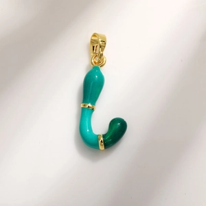 Gold-plated letter J charm with green enamel drip oil for DIY jewelry making