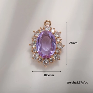 Oval purple emerald-cut gemstone pendant with white zircon halo in rose gold finish