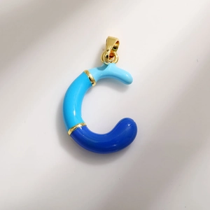 Gold-plated letter C charm with three-tone blue enamel inlay for DIY jewelry design