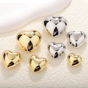 Copper Heart Pendant For Jewelry Making Real Gold Plated Mirror Surface Double Hole Peach Heart Clavicle Chain Accessories DIY