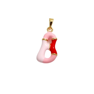 Gold plated letter B pendant with pink and red enamel for DIY jewelry making charm