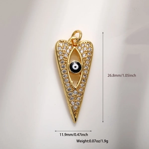 Goldener Herz-Evil-Eye-Anhänger mit weißen Zirkonia-Steinen in 26,8 mm x 11,9 mm