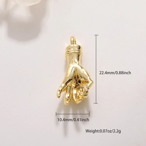 Ciondolo a forma di mano dorato per gioielli DIY, 22,4mm x 10,4mm, peso 2,2g