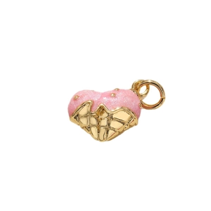 Pendente gelato a forma di cuore rosa e oro con trama waffle e finitura glitterata