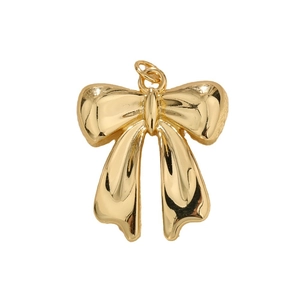 Polished gold plated bow pendant with zircon and pearl for DIY jewelry making