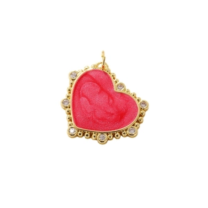 Colgante corazón bañado en oro con centro rosa brillante e incrustación de circonitas