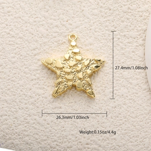 Colgante de estrella de mar dorada con textura de cuentas y medidas de 27,4mm de alto