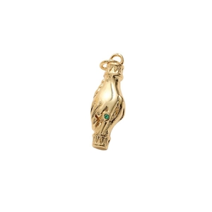 Gold plated hand gesture pendant with green gemstone for DIY jewelry making