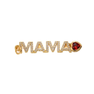 Χρυσό μενταγιόν MAMA με κρύσταλλα και κόκκινη καρδιά για κολιέ γιορτής της μητέρας