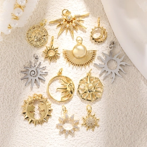 Copper Gold Plated Sun Moon Pendant With Zirconia Celestial DIY Jewelry Making Accessories For Necklace Bracelet Women