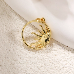 Gold plated sun pendant necklace charm with zircon inlay for DIY jewelry making accessories