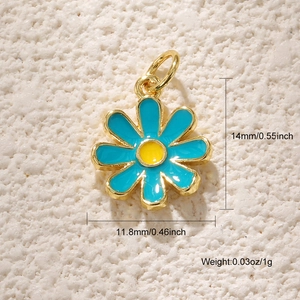 Gold-plated daisy flower charm pendant with blue and yellow enamel for DIY jewelry making