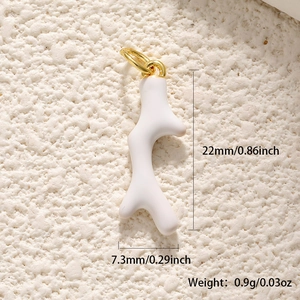 White coral-shaped charm with gold loop, 22mm branch pendant for DIY jewelry making